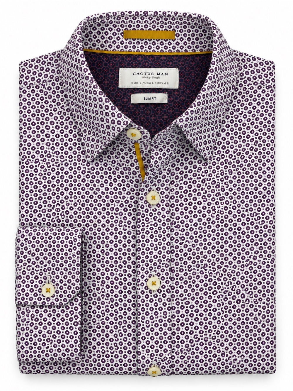 Cactus Man Slim Fit Purple Micro-Pattern Dress Shirt